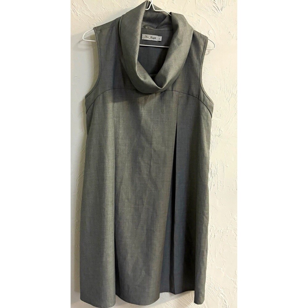 For Joseph Gray Solid Cowl Neck Sleeveless Shift Knee Dress Pleated Women’s L
